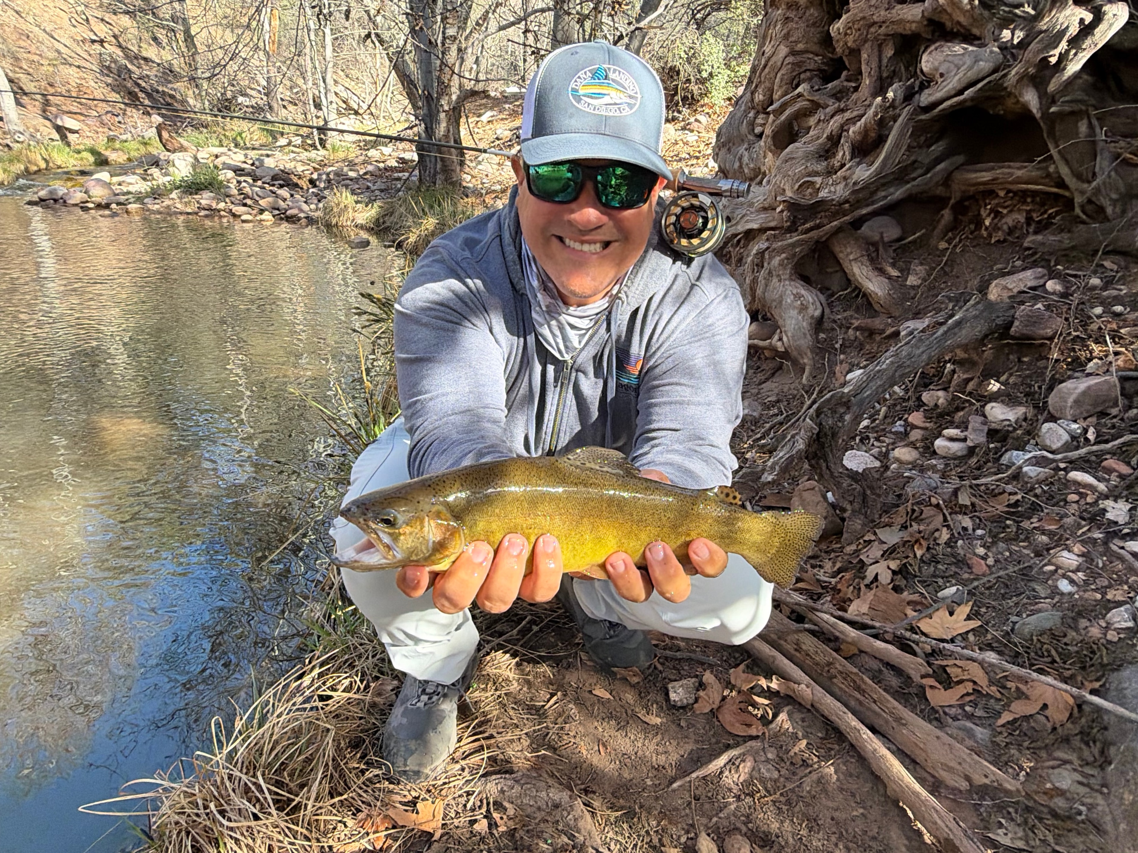 Angler holding golden trout streamside